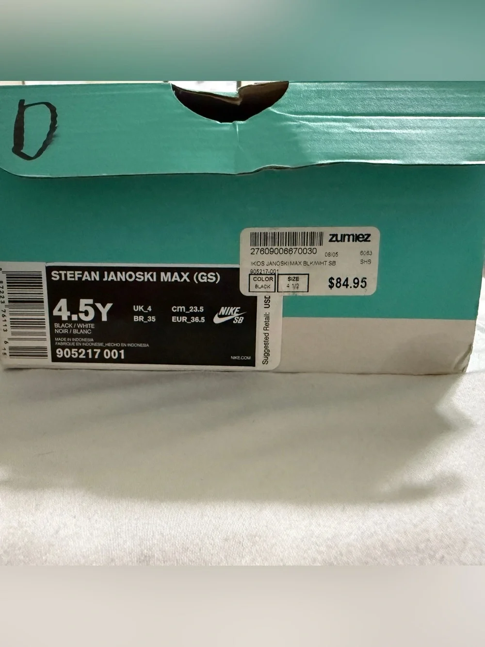 Nike SB Kids Janoski Air Max Black & White Skate Shoes